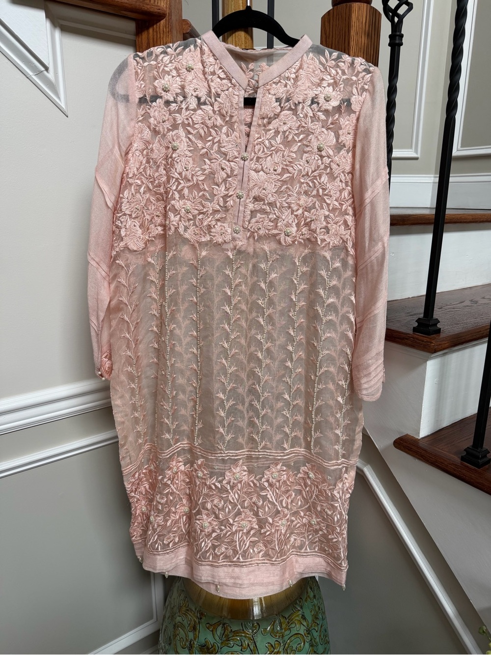 Women's Embroidered Pink Kurta party wear organza Indian Pakistani wear